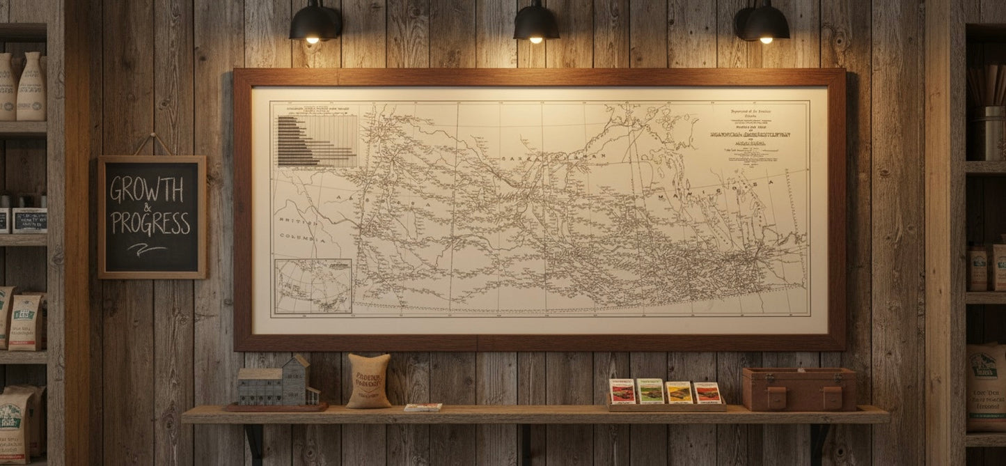 1923 Prairie Grain Elevator Historical Map - Laminated